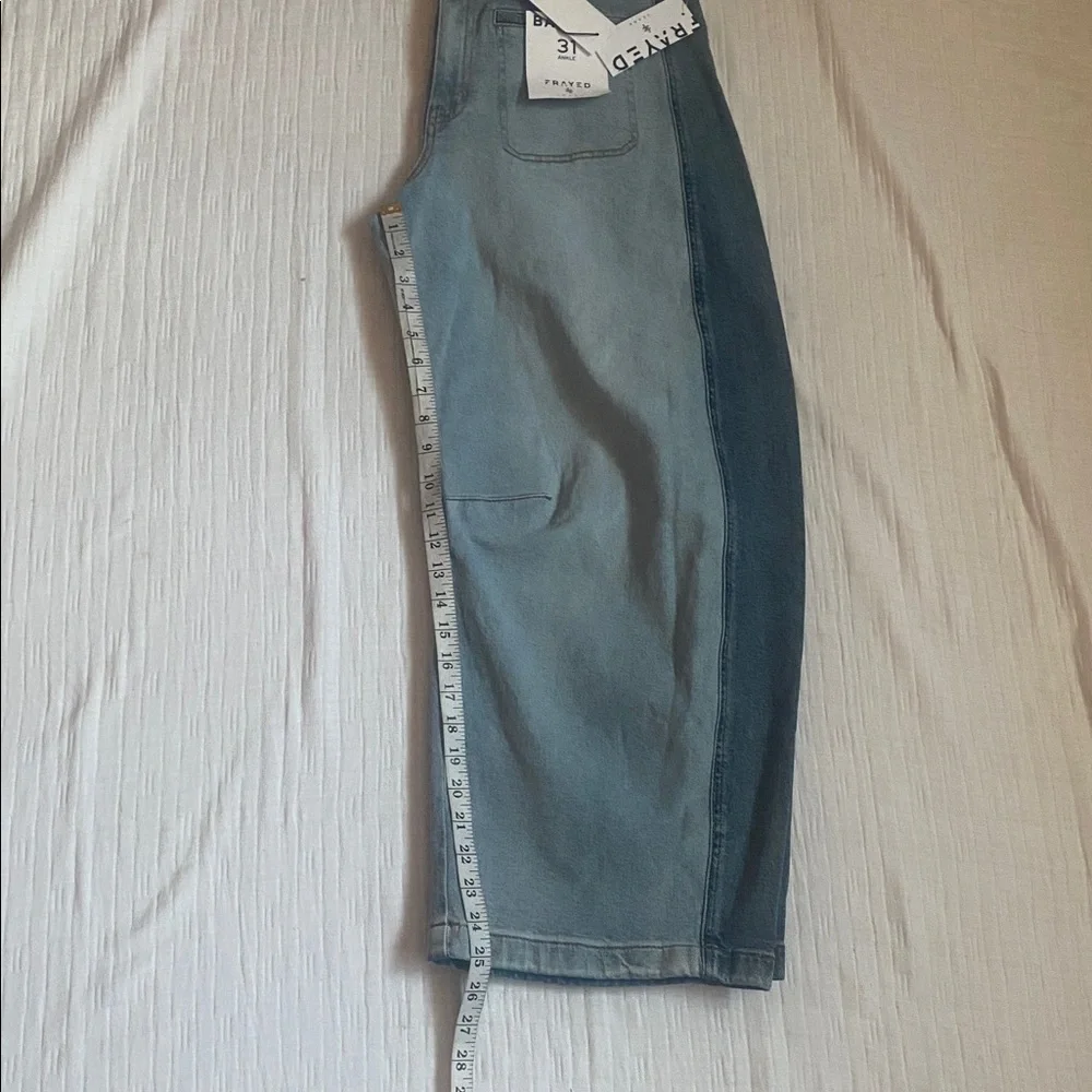 FRAYED Two-Tone Light Blue and Dark Blue Relaxed Barrel  Jeans 99% Cotton
